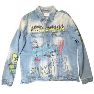 Lifted Anchors Mens 3XL Anime Graphic Denim Jacket Light Wash Streetwear Blue